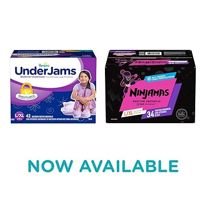 Pampers UnderJams Disposable Bedtime Underwear for Girls, Size L/XL, 42 Count, Super Pack