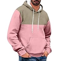 Hoodies For Men,Patchwork Pullover Color Block Sweatshirts Casual Drawstring Tops with Kanga Pocket Comfy Hoodie