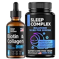 S RAW SCIENCE Beauty Sleep - Vitamins for Healthy Hair, Skin and Nails & Sleep Support - Biotin & Collagen Drops 30000mcg 2oz and Extra Strength Melatonin 10mg with Ashwagandha, Magnesium 60pcs
