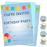 chiazllta 30 Pack Birthday Party Invitations Set with Envelopes, Boys Girls Kids Invite Cards, Multicolor