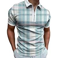 Men Printed Zipper Muscle Polo Shirts Short Sleeve Quarter Zip Graphic Tees Casual Slim Fit Summer T Shirts Tops