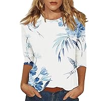 Women Tops Dressy Casual, Women's Cotton T Shirts Tunic Tops Women's Fashion Casual Printed Pattern Three Quarter Sleeve Round Neck Pocket Top 04 Royal Blue X-Large