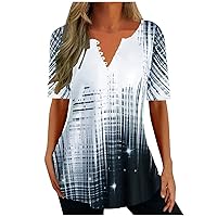 Womens Tunic Tops 2023 Fashion Summer Casual Dressy Short Sleeve Button V Neck Long T Shirts Trendy Cute Blouses Tees