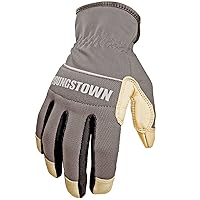 Youngstown Glove Hybrid Plus Leather Palm Heavy Duty Work Gloves For Men - Washable, Durable, Form-Fit - Gray