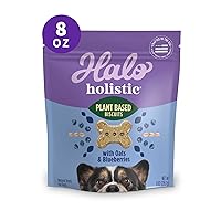 Halo Plant-Based Dog Treats with Oats and Blueberries, Vegan Dog Treat Pouch, 8oz bag