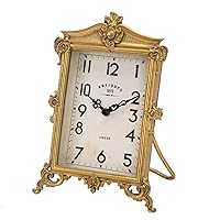 NIKKY HOME Vintage Gold Table Clock, Silent Non-Ticking Battery Operated Retro Desk Shelf Mantel Small Metal Clock for Living Room Decor