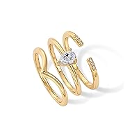 PAVOI 18K Gold Plated Three Stackable Rings Set for Women | Tear Drop Cubic Zirconia Stacking Bands Set | 3 Trendy Rings Pack