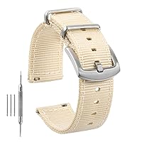 22mm Watch Band One-Piece Military Watch Straps Replacement Nylon Watch Strap for Men Women, Stainless Steel Buckle,Beige