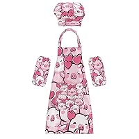 Pink Pig 3 Pcs Kids Apron Toddler Chef Painting Baking Gardening (with Pockets) Adjustable Artist Apron for Boys Girls-M