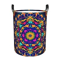 Mandala pattern Round waterproof laundry basket,foldable storage basket,laundry Hampers with handle,suitable toy storage
