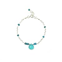 Natural Apatite Silver plated, 4-11x11mm Heart Faceted 7 inch Adjustable bracelet beaded bar bracelet jewelry for GF & Wife, Mother gift