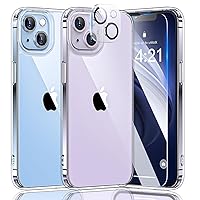 5 in 1 for iPhone 14 Case Crystal Clear with 2X Screen Protector + 2X Camera Lens Protector [Not-Yellowing & Military Grade Drop Protection] Slim Protective Phone Case for iPhone 14 6.1''