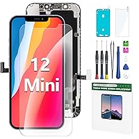 iPhone 12 Mini Screen Replacement Kit 5.4'' LCD Display 3D Touch Screen Digitizer Full Assembly Repair Kits Waterproof Frame Sticker+Screen Tempered Protector for A2176, A2398, A2400, A2399