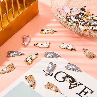 48 Pieces Cat Charms for Jewelry Making 6 Styles Cute Cat Charms Earring Necklace Bracelet Pendants Crafts