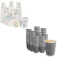 Coffee Cups 12oz, Grey Disposable Cups, Corrugated Summer Paper Cups 12oz, Ripple Wall Insulated Water Cups Without Lids for Cold/Hot Beverage