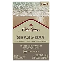 Old Spice Premium Bar Soap, Seas The Day Eucalyptus and Coconut Cream Scent, With Plant Based Cleansers, 5.0 oz (Pack of 6)