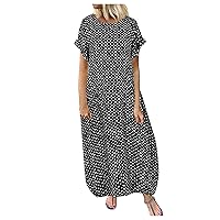 Women's Casual Loose Long Dress 2024 Summer Beach Sundress Oversized Crew Neck Short Sleeve Fashion Maxi Dresses