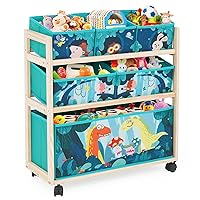 Kids Toy Organizer with Wheels for Boys Girls, 6 Storage Bins Large Storage Capacity Best Toy Storage Solution for Playroom, Nursery