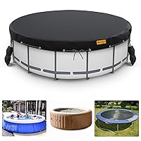8 Ft Round Pool Cover, Solar Covers for Above Ground Pools, Swimming Pool Cover Protector with Tie-Down Ropes & 4 Sandbags Increase Stability, Waterproof Dustproof Hot Tub Cover
