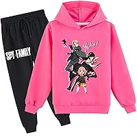 Kids Graphic Long Sleeve Hooded Sweatshirts and Sweatpants Set,Spy Family Baggy Pullover Tracksuit for Girls