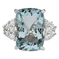 8.13 Carat Natural Blue Aquamarine and Diamond (F-G Color, VS1-VS2 Clarity) 14K White Gold Cocktail Ring for Women Exclusively Handcrafted in USA