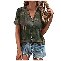 Womens Summer Tops Floral Short Sleeve V Neck Blouses for Women Dressy Casual Loose Shirts