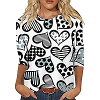 Valentine Shirts for Women, Women's Fashion Casual Temperament Valentine's Day Love Printed Seven-Quarter Sleeve Top