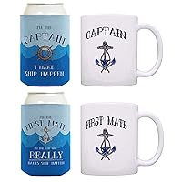 ThisWear Captain and First Mate Nautical Mug and Coolie for Boat Lovers.