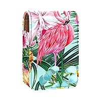 Watercolor Flamingo Floral Tropical Palm Print Lipstick Case with Mirror for Purse Portable Case Holder Organization