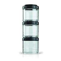 BlenderBottle GoStak Food Storage Containers for Protein Powder, Healthy Snacks, and Portion Control, 100cc 3-Pak, Black