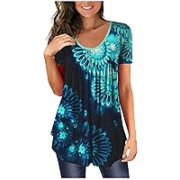 Plus Size Tops for Women,Tunic Trendy Sexy Short Sleeve Shirt V-Neck Button Loose Top Printed Casual Tees Blouse