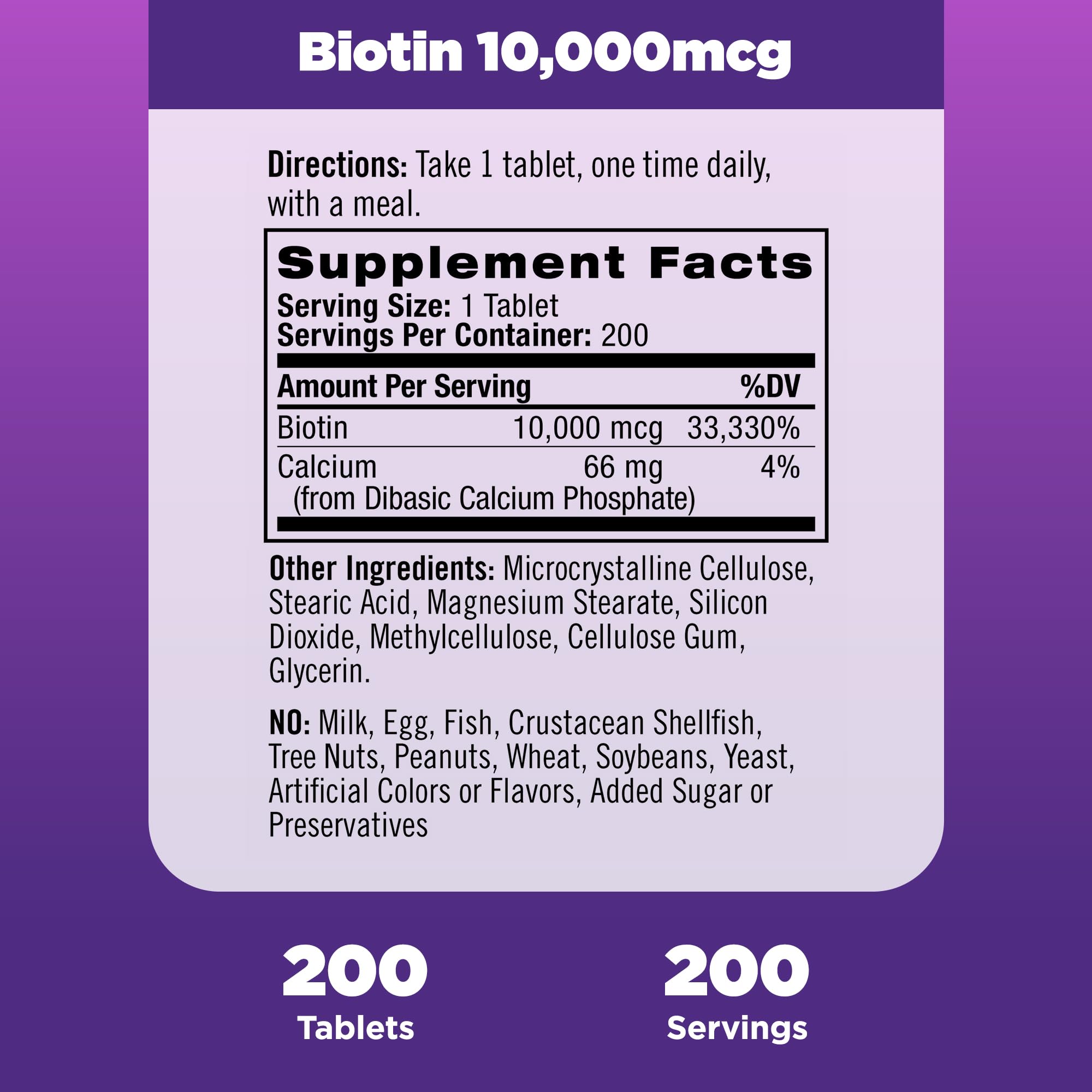 Natrol Beauty Biotin 10000mcg, Dietary Supplement for Healthy Hair, Skin, Nails and Energy Metabolism, 200 Tablets, 200 Day Supply