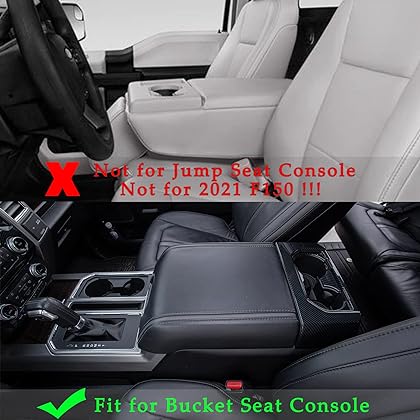 JDMCAR Center Console Cushion Compatible with 2015-2020 Ford F150 / 2017-2022 F250 F350 F450 and 2018-2023 Expedition Accessories, Customized PU Leather Armrest Cover Protector (Bucket Seat Only)