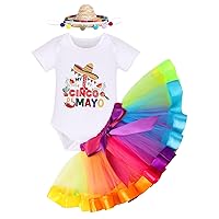 IMEKIS Baby Girl My First Cinco De Mayo Outfit Romper + Rainbow Tutu Skirt + Mexican Sombrero Hat Birthday Cake Smash Clothes