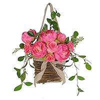 Peony Door Hanger Basket Wreath for Front Door Flowers Basket Spring Wreaths for Morther's Day Home Decor
