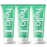 Hello Super Fresh Whitening Toothpaste, Fluoride Free Toothpaste with Natural Spearmint and Coconut Oil, Vegan, No Peroxide, No Fluoride, No Dyes, Gluten Free, BPA Free, 3 Pack, 4.7 OZ Tubes