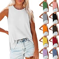 Womens Casual Tunic Tank Tops 2024 Summer Flowy Loose Fit Tops Solid Gradient Floral Sleeveless Crewneck Tank top