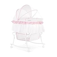 Lacy Portable 2-in-1 Bassinet & Cradle in Pink and White, Lightweight Baby Bassinet with Storage Basket, Adjustable and Removable Canopy