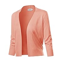 Women's Solid Soft Viscose Fabric Stretch 3/4 Sleeve Layer Short Cardigan
