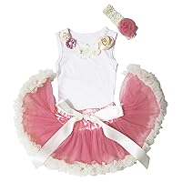 Petitebella Elegant Garden Rose Baby Dress White Top Dusty Pink Baby Skirt Outfit Set 3-12m