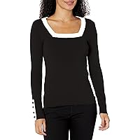 Karl Lagerfeld Paris Women's Square Neck with Contrast Trim Sweater
