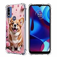 Moto G Pure Case,Moto G Power 2022 Case,Moto G Play 2023 Case,Pretty Corgi Dog Roses Drop Protection Shockproof Case TPU Full Body Protective Scratch-Resistant Cover for Motorola Moto G Pure