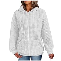 Womens Zip Up Hoodies Long Sleeve Fall Oversized Sweatshirts Fleece Y2K Jacket with Pockets Waffle