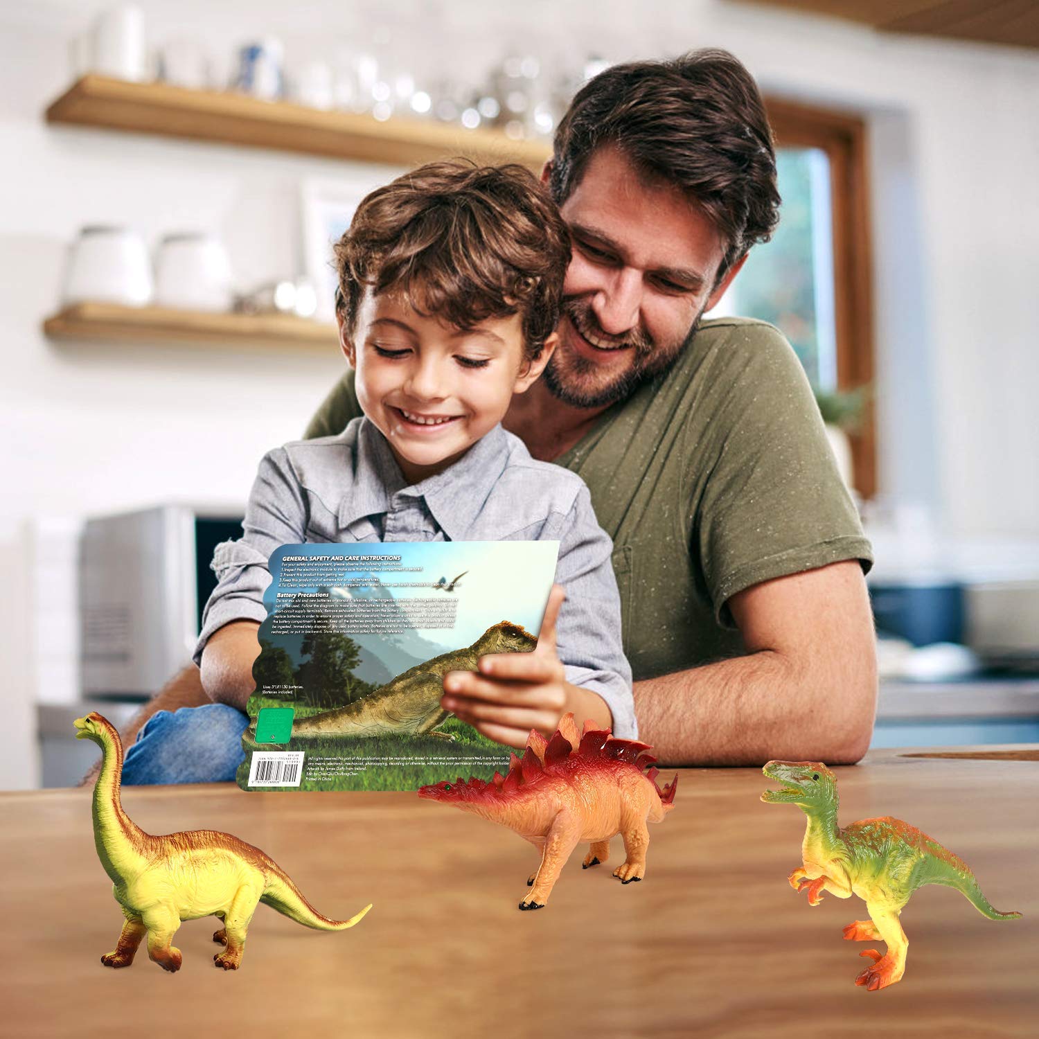 OleFun Dinosaur Toys for 3 Years Old & Up - Dinosaur Sound Book & 12 Realistic Looking Dinosaurs Figures Including T-Rex, Triceratops, Utahraptor, for Kids, Boys and Girls
