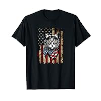 Mens American Cat Red White and Blue USA Flag T-Shirt