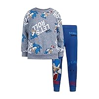 Sega Sonic the Hedgehog Boys 2 Piece Sweatshirt and Pant Sets for Toddlers and Kids – Blue/Light Grey
