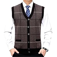 Men Wool Vest Buttons Down Knit Sleeveless Cardigan Jacket Pockets Thick For Autumn Winter Plaids Casual V Neck