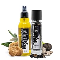 I White Truffle Extra Virgin Olive Oil + Black Truffle Black Cyprus Salt Bundle I 3.38 oz Spray Bottle & 1.76 oz Grinder