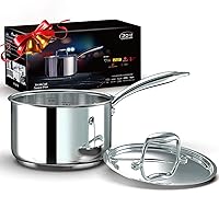 3 Qt Saucepan with Lid - Upgraded Package - 3 Quart 18/10 Stainless Steel Sauce Pan with Mirror Polishing and 2 Sacles, Induction Cookware, Small Pot for Cooking, Dishwasher Safe Oven Safe