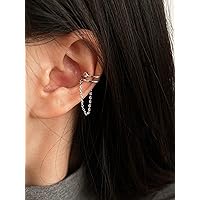 Earrings for Women- 1pc Zircon & Chain Decor Ear Cuff Birthday Valentine's Day (Color : Silver)
